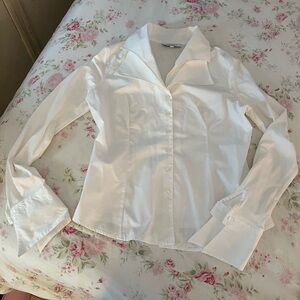 Anne Fontaine Paris Long Sleeve Cuffed Buttoned Size 42 White Blouse Shirt SZ 10